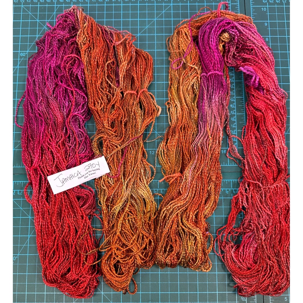 2 Skein Lot Handpainted Fingering Yarn Jamaica Magenta Crimson Orange Hank 540Y